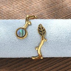 Кольца-манжеты из ракушек пауа из нержавеющей стали 304 в форме листа и плоского круглого сечения для женщин&nbsp;LS-RJEW-G346-01G-01