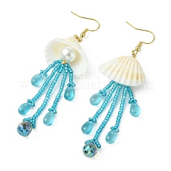 Boucles d'oreilles pendantes en coquillage et perles de verre&nbsp;EJEW-MZ00740-01