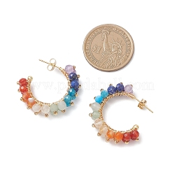 Серьги-гвоздики из натурального смешанного камня в форме буквы С&nbsp;EJEW-TA00780