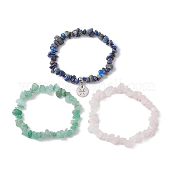 3 pz 3 stili di braccialetti elastici in avventurina verde naturale e quarzo rosa e lapislazzuli&nbsp;BJEW-JB11076-02