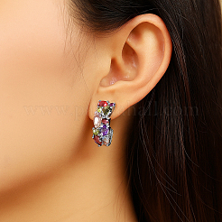 2 пара сережек-гвоздиков из двухцветного сплава с микропаве из разноцветных кубических цирконий&nbsp;EJEW-GO0003-17