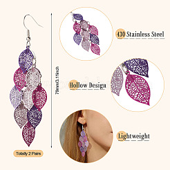 2 paire de boucles d'oreilles pendantes en forme de feuille en acier inoxydable 430&nbsp;EJEW-TA0001-83E