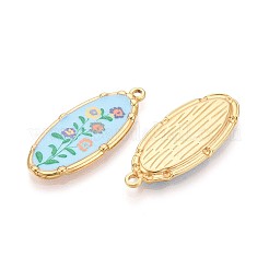 Pendentifs ovales en acier inoxydable 304 de style imprimé avec motif floral&nbsp;STAS-T071-27B-G