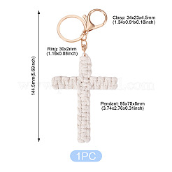 Schlüsselanhänger mit Kreuz aus Baumwollkordel&nbsp;AJEW-TAC0031-03C