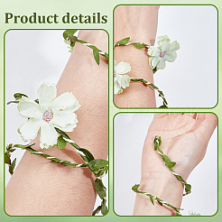 Bracelets manchettes en polyester fleuri avec fil de fer pour femmes&nbsp;AJEW-GF0014-08B