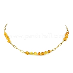 Collane a catena con graffetta in acciaio inossidabile 304 con perle di pepite di ambra naturale&nbsp;NJEW-JN06052