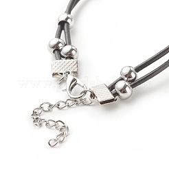 Женский браслет лэмпворк с большим звеном рондель и шнуром из воловьей кожи&nbsp;BJEW-JB07848