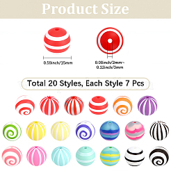 140 pièce 20 styles de perles focales rondes en silicone de qualité alimentaire écologiques&nbsp;SIL-PA0001-53