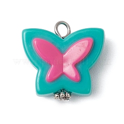 Двухцветные непрозрачные акриловые бусины с железными штифтами с плоскими головками и подвесками в тибетском стиле&nbsp;PALLOY-JF038010