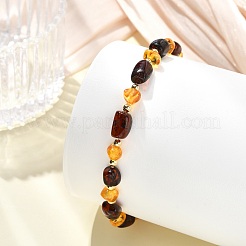 Pulseras elásticas con cuentas de ámbar natural y latón para mujeres y hombres.&nbsp;BJEW-JB13717