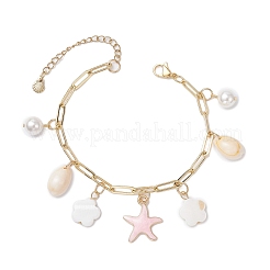Perline di conchiglie d'acqua dolce naturali e braccialetti con ciondoli in lega smaltata&nbsp;BJEW-JB12214-01