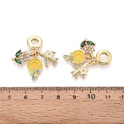 Европейские подвески-шармы с микропаве из цветных кубических цирконий и эмали из латуни KK-T079-78G