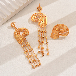 Vintage-Set aus ausgehöhltem Muschelring und Quastenohrringen aus Legierung für Damen&nbsp;LS-CY8500