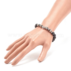 Bracelet extensible en pierre de lave naturelle et agate tibétaine avec tube en alliage perlé&nbsp;BJEW-JB08322-03