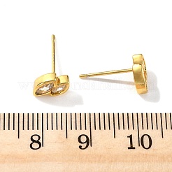 Двойные серьги-гвоздики из латуни с микропаве из прозрачного кубического циркония «конский глаз»&nbsp;EJEW-D318-06G