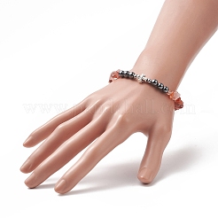 Chip di pietre preziose miste naturali e ematite sintetica e braccialetto elasticizzato con perline incrociate in lega per le donne&nbsp;BJEW-JB09234