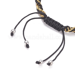 Bracelet perles tressées cordon métallique avec breloque mot love et coeur pour femme&nbsp;BJEW-JB07674