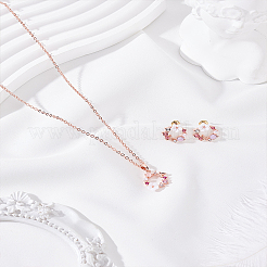 Комплект из ожерелий с подвесками в виде цветка из латуни и искусственного жемчуга и серег-гвоздиков из цинкового сплава для женщин&nbsp;SJEW-LP0001-37