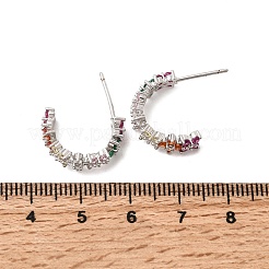 Серьги-гвоздики из латуни в форме буквы С с микропаве из кубического циркония&nbsp;LS-EJEW-H180-23P