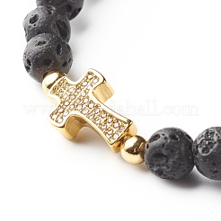 Set di braccialetti elastici con perline rotonde in howlite naturale e roccia lavica&nbsp;BJEW-JB06982-02