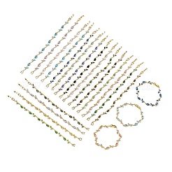 Pulseras de eslabones de flores de latón y vidrio&nbsp;KK-CBA7DFA-01G-C
