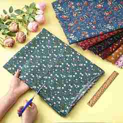 Tissu imprimé à motifs floraux en coton et lin&nbsp;AJEW-FZC0003-01C