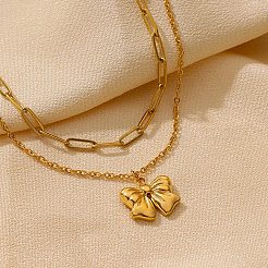 Ожерелья с подвесками-бантиками из нержавеющей стали 304&nbsp;NJEW-L182-001G-07