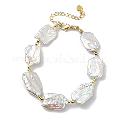 Rechteckige Armbänder aus natürlichen Keshi-Perlen und Messingperlen für Damen&nbsp;BJEW-JB13622