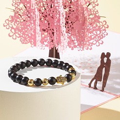 Set di bracciali elasticizzati in pietra lavica naturale e pietra nera sintetica ed ematite non magnetica con perline rotonde&nbsp;BJEW-JB06971