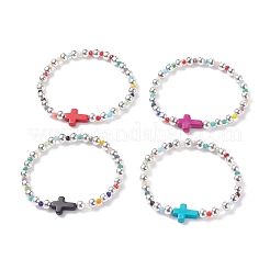 Женский эластичный браслет из синтетической бирюзы (окрашенный) со стеклом&nbsp;BJEW-JB07663