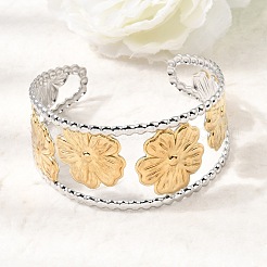Brazaletes tipo brazalete huecos con forma de flor&nbsp;SA-CBAB767-25GP