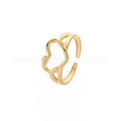 Ионное покрытие(ip) 304 нержавеющая сталь открытое сердце манжета кольцо для женщин&nbsp;RJEW-S405-207G