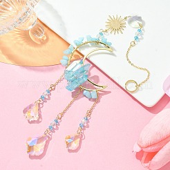 Украшение подвесками из натурального аквамарина и стекла&nbsp;HJEW-JM01479-04