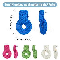 4 пара двухцветных сережек-гвоздиков в форме пончика из рафии&nbsp;EJEW-FI0002-30