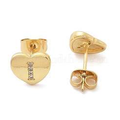 Orecchini a bottone con micro pavé di zirconi chiari in ottone placcato cremagliera&nbsp;EJEW-K299-01G-I