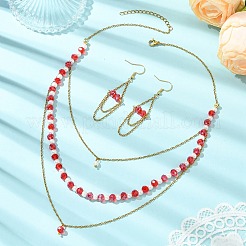 Unterlegscheibe 304 Edelstahl & Glasperlen-Halskette und Ohrring-Set für Damen&nbsp;SJEW-JS01384