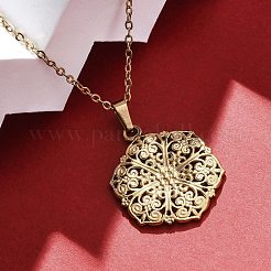 Шестиугольные ожерелья с подвесками из нержавеющей стали 304 в виде цветка&nbsp;NJEW-M096-36G