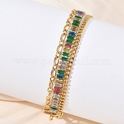 Bracelets à double chaîne en acier inoxydable 304 et verre pour femmes&nbsp;BJEW-F540-10G
