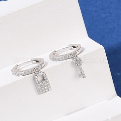 Серьги-кольца lock & key 925 из стерлингового серебра с микропаве из прозрачных кубических цирконий для женщин&nbsp;EJEW-G427-01P-03