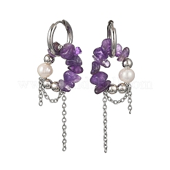 Boucles d'oreilles pendantes en copeaux d'améthyste naturelle&nbsp;EJEW-TA00817-02
