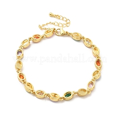 Braccialetto a catena a maglie ovali smaltate con malocchio e vetro&nbsp;BJEW-G663-01G