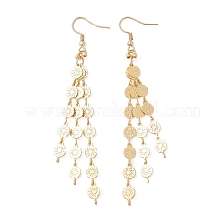 Плоские круглые латунные серьги-подвески с цепочкой и кисточкой&nbsp;EJEW-JE06928