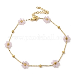 Cavigliere con catena a forma di fiore di margherita in acciaio inossidabile 304 e pietra sintetica per donna&nbsp;AJEW-B031-01G-02