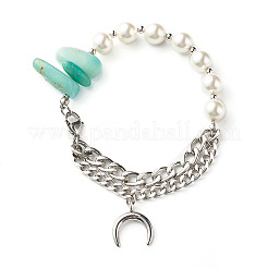 Bracciale con perline in amazonite naturale e perle di conchiglia per donna ragazza&nbsp;X1-BJEW-TA00022