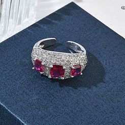 Anillos abiertos de latón con micropavé de circonitas cúbicas para mujer&nbsp;RJEW-L343-13P-06