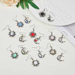 8 комплект 8-х цветных асимметричных серег из стекла в форме солнца и луны&nbsp;EJEW-FI0002-05