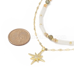Collane con ciondolo a forma di stella con zirconi cubici trasparenti in stile 2 pz 2 con catene in ottone&nbsp;NJEW-JN04171