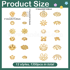 1350 pièce de 12 styles de capuchons de perles en alliage et en fer&nbsp;FIND-PH0027-24