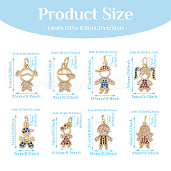 16 шт. 8 подвески из латуни с микропаве из разноцветных кубических цирконий&nbsp;ZIRC-FW0001-03