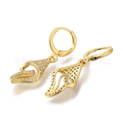 Orecchini a cerchio in ottone con micro pavé di zirconi cubici trasparenti a forma di conchiglia&nbsp;EJEW-H016-38G